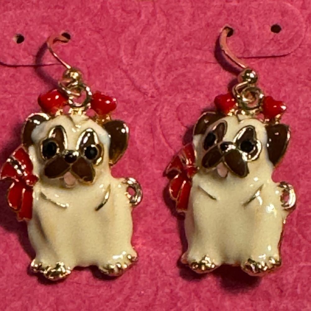 Holiday Lane Gold-Tone Heart & Bow Dog Drop Earrings - Picture 2 of 4
